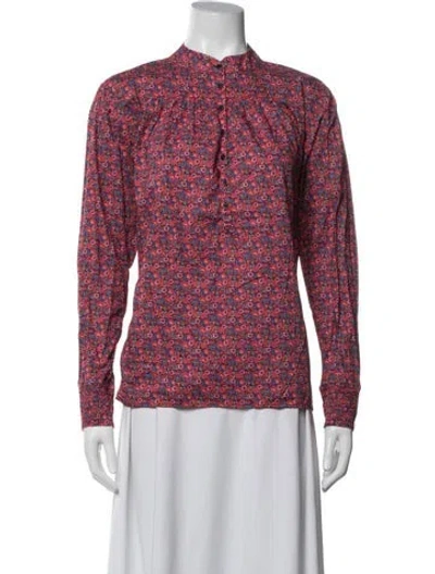 Pre-owned Ba&sh Floral Print Long Sleeve Blouse In Blue/red
