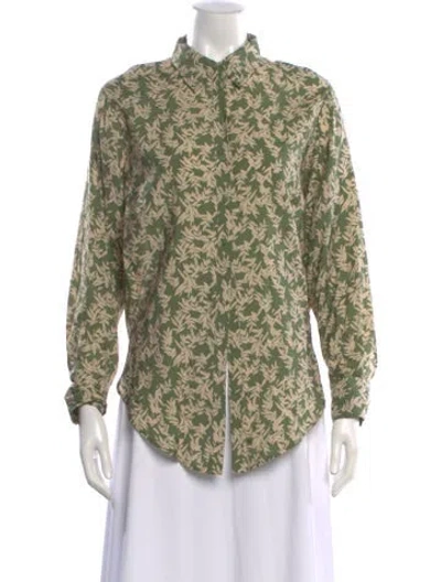 Pre-owned Ba&sh Floral Print Long Sleeve Blouse In Green