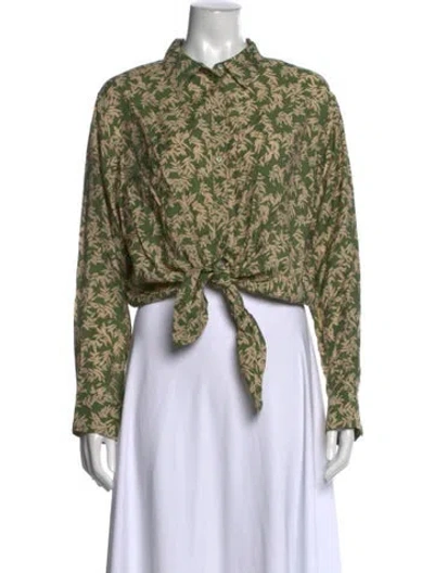 Pre-owned Ba&sh Floral Print Long Sleeve Blouse In Green
