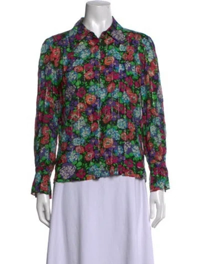 Pre-owned Ba&sh Floral Print Long Sleeve Blouse In Green