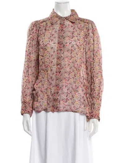 Pre-owned Ba&sh Floral Print Long Sleeve Blouse In Neutral