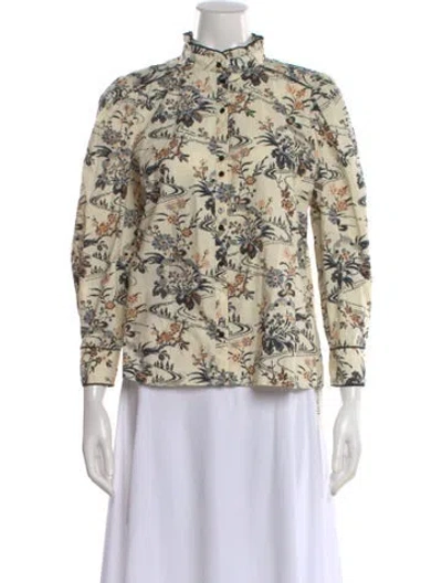 Pre-owned Ba&sh Floral Print Long Sleeve Blouse In Neutral