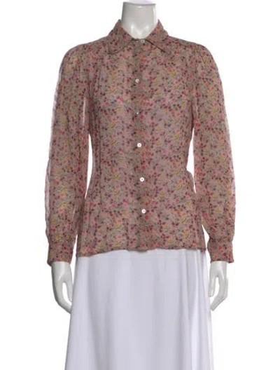 Pre-owned Ba&sh Floral Print Long Sleeve Blouse In Neutral