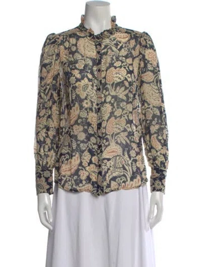 Pre-owned Ba&sh Floral Print Long Sleeve Blouse In Neutral