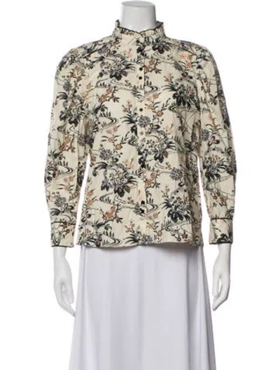Pre-owned Ba&sh Floral Print Long Sleeve Blouse In Neutrals