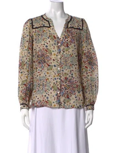 Pre-owned Ba&sh Floral Print Long Sleeve Blouse In Neutrals