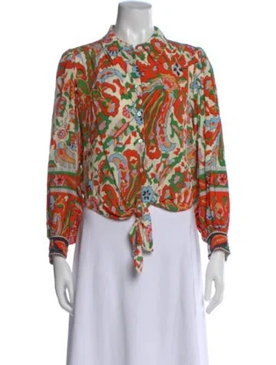 Pre-owned Ba&sh Floral Print Long Sleeve Blouse In Orange