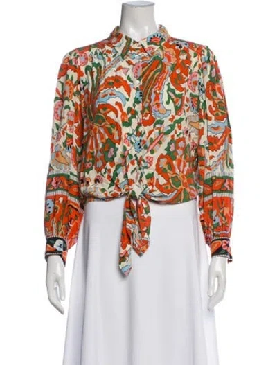 Pre-owned Ba&sh Floral Print Long Sleeve Blouse In Orange