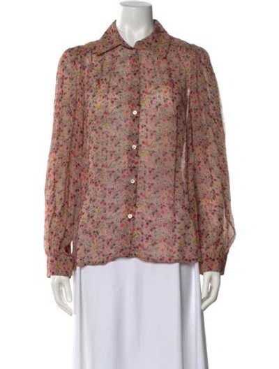 Pre-owned Ba&sh Floral Print Long Sleeve Blouse In Pink