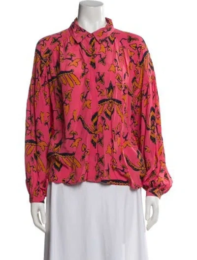 Pre-owned Ba&sh Floral Print Long Sleeve Blouse In Pink