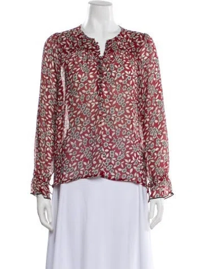 Pre-owned Ba&sh Floral Print Long Sleeve Blouse In Red