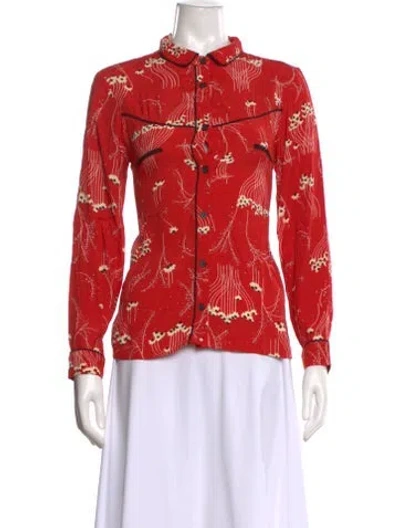 Pre-owned Ba&sh Floral Print Long Sleeve Blouse In Red