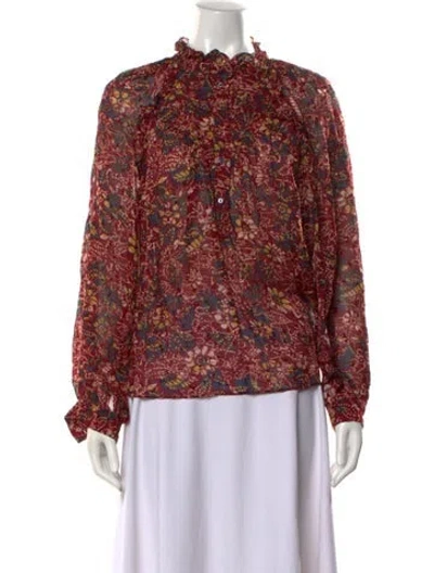 Pre-owned Ba&sh Floral Print Long Sleeve Blouse In Red