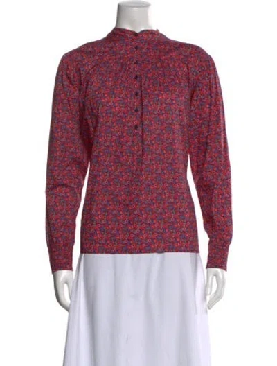 Pre-owned Ba&sh Floral Print Long Sleeve Blouse In Red