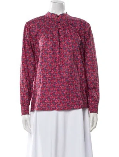 Pre-owned Ba&sh Floral Print Long Sleeve Blouse In Red