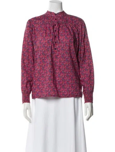 Pre-owned Ba&sh Floral Print Long Sleeve Blouse In Red