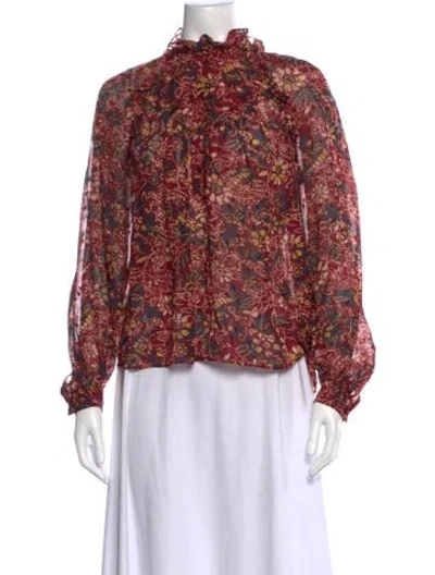Pre-owned Ba&sh Floral Print Long Sleeve Blouse In Red