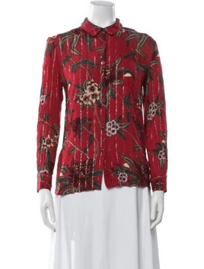 Pre-owned Ba&sh Floral Print Long Sleeve Blouse In Red