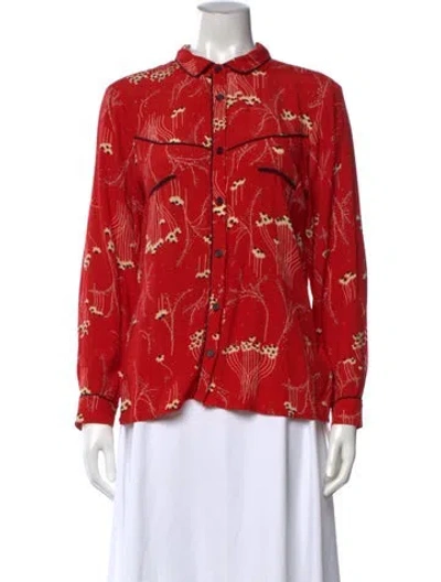 Pre-owned Ba&sh Floral Print Long Sleeve Blouse In Red
