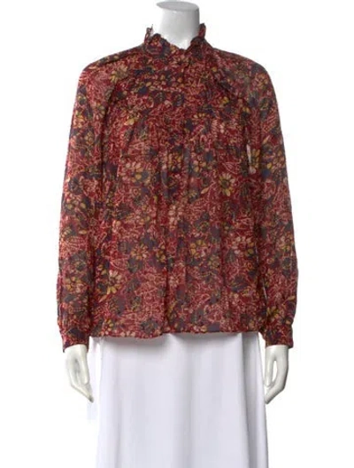 Pre-owned Ba&sh Floral Print Long Sleeve Blouse In Red