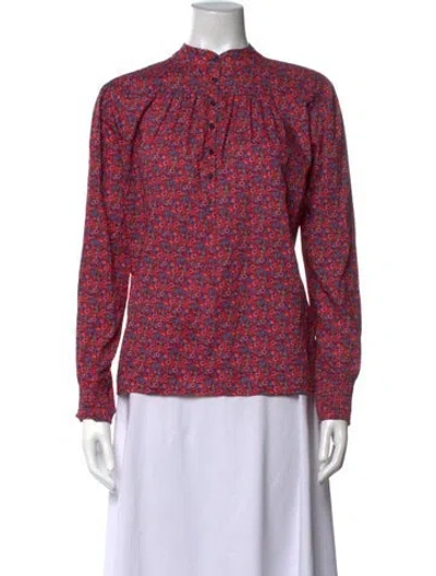 Pre-owned Ba&sh Floral Print Long Sleeve Blouse In Red
