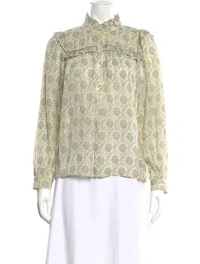 Pre-owned Ba&sh Floral Print Long Sleeve Blouse In White
