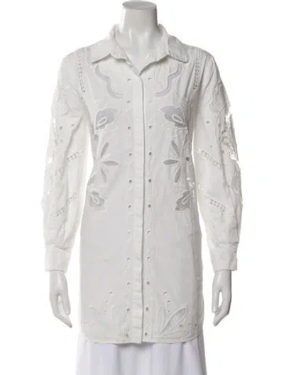 Pre-owned Ba&sh Floral Print Long Sleeve Blouse In White