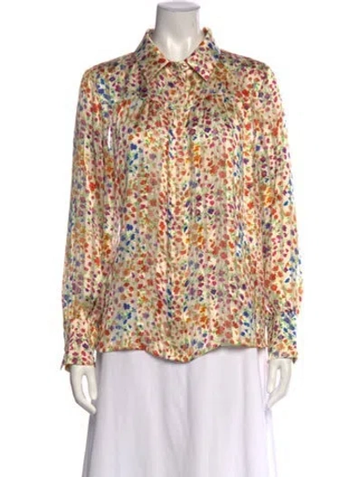 Pre-owned Ba&sh Floral Print Long Sleeve Blouse In White