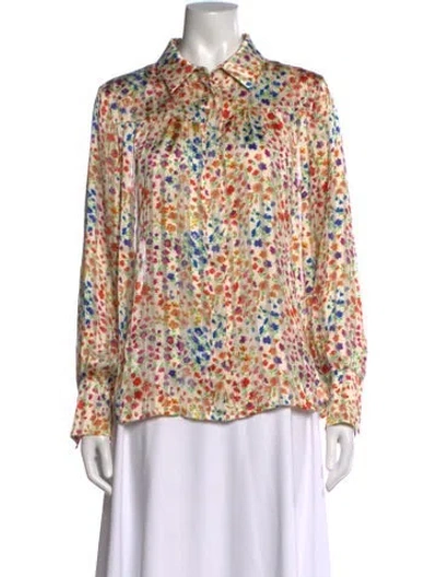 Pre-owned Ba&sh Floral Print Long Sleeve Blouse In White