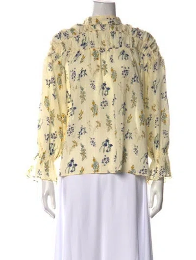 Pre-owned Ba&sh Floral Print Long Sleeve Blouse In Yellow