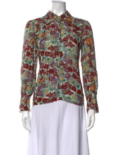 Pre-owned Ba&sh Floral Print Long Sleeve Top In Green