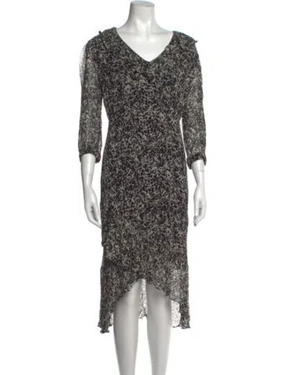 Pre-owned Ba&sh Floral Print Midi Length Dress In Black