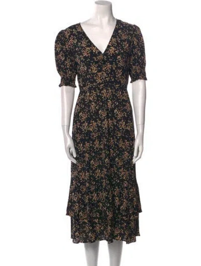 Pre-owned Ba&sh Floral Print Midi Length Dress In Black