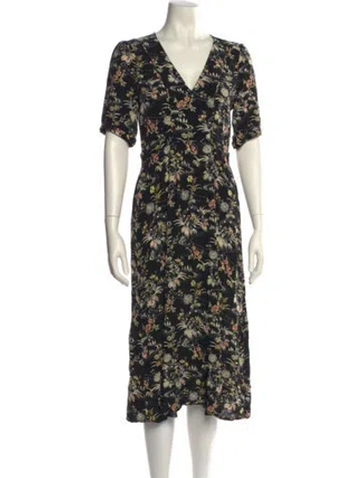 Pre-owned Ba&sh Floral Print Midi Length Dress In Black