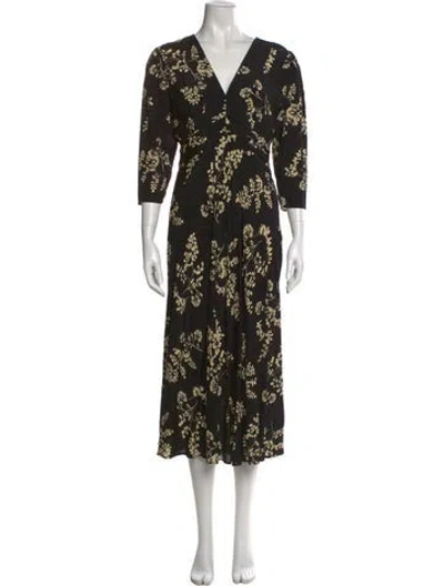 Pre-owned Ba&sh Floral Print Midi Length Dress In Black