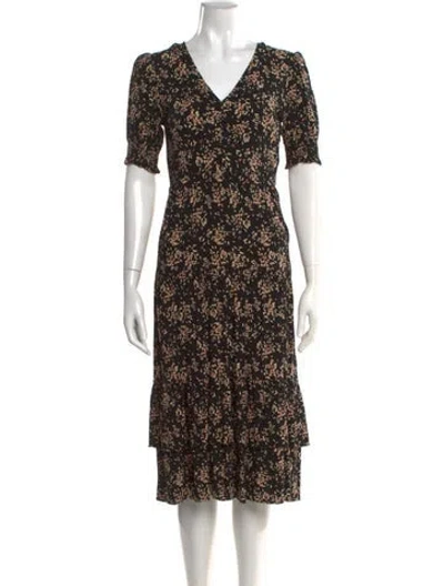 Pre-owned Ba&sh Floral Print Midi Length Dress In Black