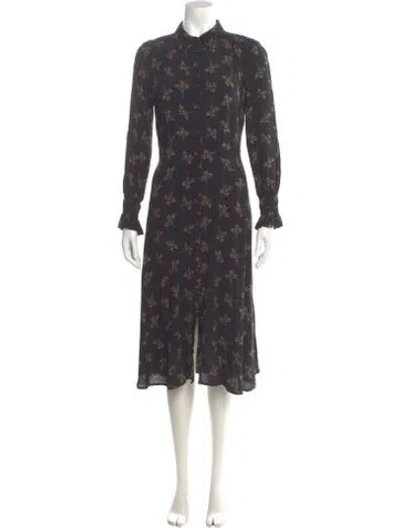 Pre-owned Ba&sh Floral Print Midi Length Dress In Black