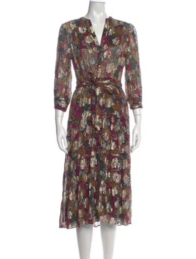 Pre-owned Ba&sh Floral Print Midi Length Dress In Black