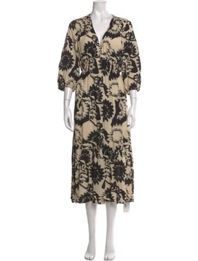 Pre-owned Ba&sh Floral Print Midi Length Dress In Black