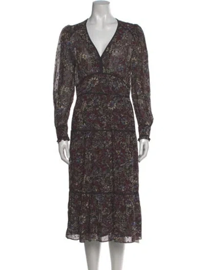 Pre-owned Ba&sh Floral Print Midi Length Dress In Black