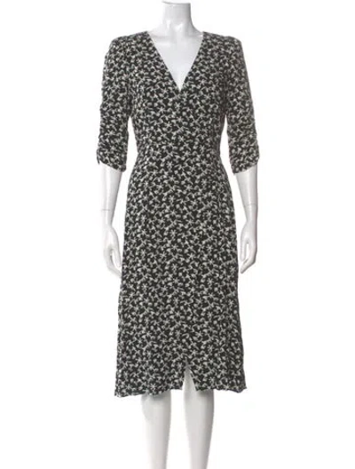 Pre-owned Ba&sh Floral Print Midi Length Dress In Black