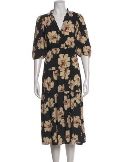 Pre-owned Ba&sh Floral Print Midi Length Dress In Black
