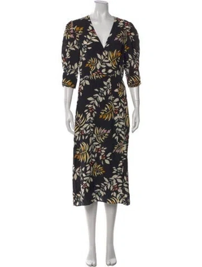 Pre-owned Ba&sh Floral Print Midi Length Dress In Black