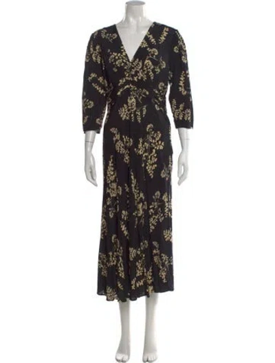 Pre-owned Ba&sh Floral Print Midi Length Dress In Black
