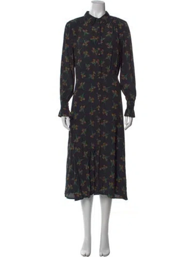 Pre-owned Ba&sh Floral Print Midi Length Dress In Black