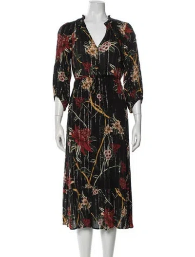 Pre-owned Ba&sh Floral Print Midi Length Dress In Black
