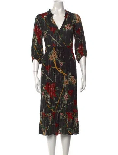 Pre-owned Ba&sh Floral Print Midi Length Dress In Black