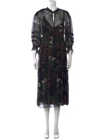 Pre-owned Ba&sh Floral Print Midi Length Dress In Black