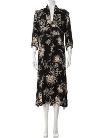 Pre-owned Ba&sh Floral Print Midi Length Dress In Black
