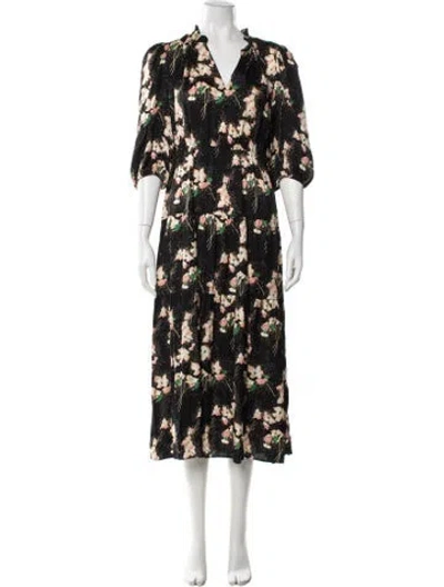 Pre-owned Ba&sh Floral Print Midi Length Dress In Black